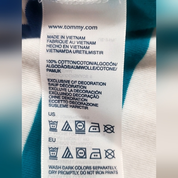 Tommy Hilfiger Cap Sleeve Teal/Royal/White Striped Tee Size Medium - Picture 4 of 6